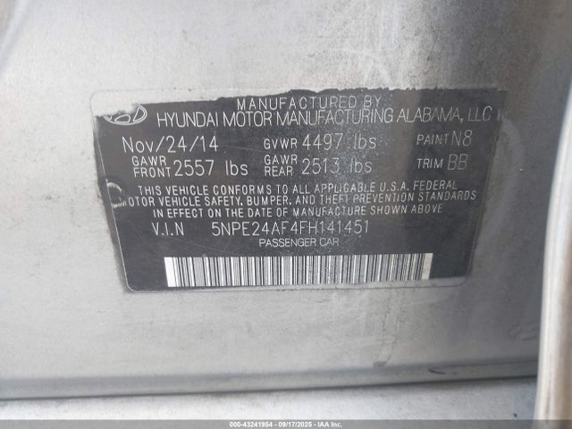 5NPE24AF4FH141451 Hyundai dohc gdi theta-ii