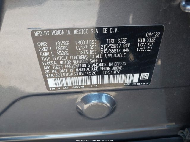2022 HONDA HR-V 3CZRU5H3XNM745201 Photo 8