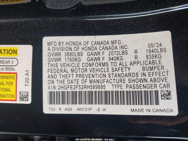 Honda k20c2 2024 2HGFE2F52RH589685 Image 9