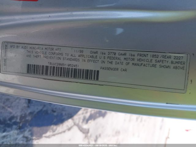 2000 AUDI TT TRUUC28N5Y1052451 Photo 8