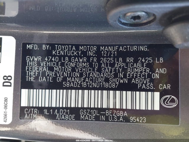 58ADZ1B12NU118087 Lexus 2gr-fks