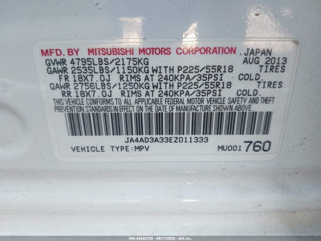 JA4AD3A33EZ011333 Mitsubishi Outlander Se