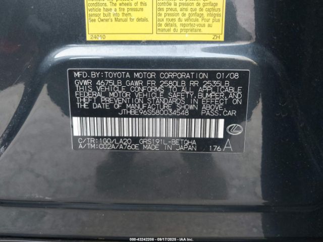 2008 LEXUS GS 350 JTHBE96S580034548 Photo 8