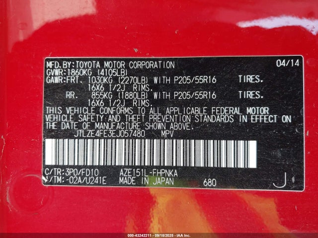 Scion 2az-fe 2014 JTLZE4FE3EJ057480 Image 9