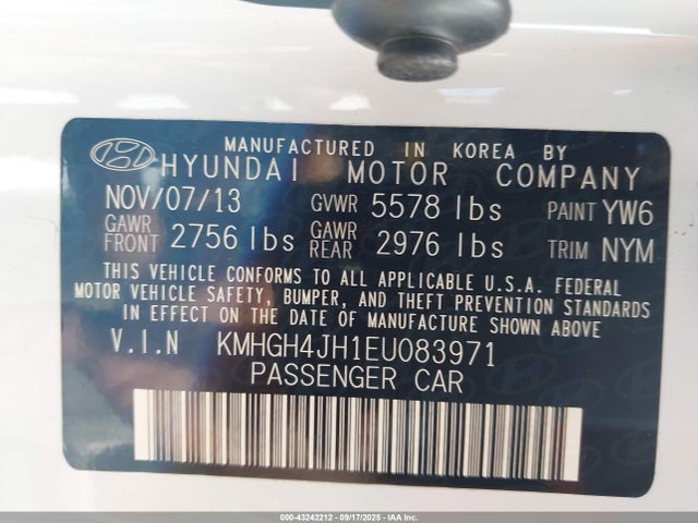 Hyundai Gdi Tau 2014 KMHGH4JH1EU083971 Image 9