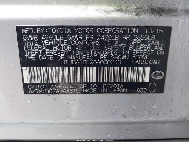 JTHBA1BLXGA000240 Lexus 8ar-fts