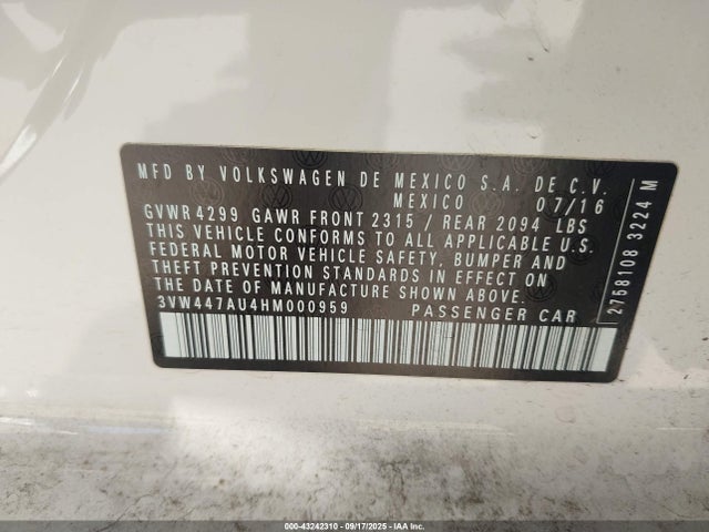 3VW447AU4HM000959 Volkswagen 2.0 tsi