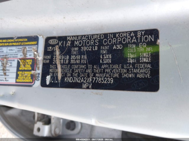 KNDJN2A2XF7785239 KIA dohc gdi gamma