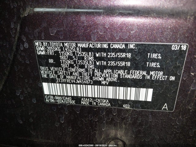 2T3YFREV4JW454873 Toyota 2ar-fe