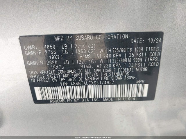 4S4BTALCXS3174957 Subaru na, u5