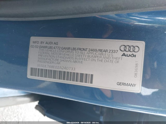 2002 AUDI A4 WAULT68E02A240733 Photo 8