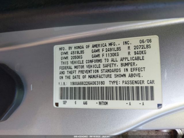 2006 ACURA TL 19UUA66226A063180 Photo 8