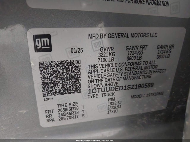 1GTUUDED1SZ190589 GMC l84