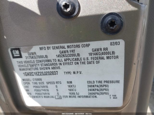 2003 GMC YUKON XL 1500 1GKEC16Z23J232837 Photo 8