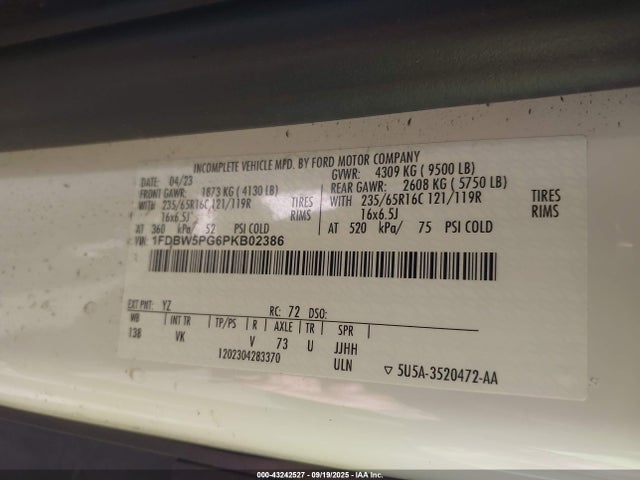 1FDBW5PG6PKB02386 Ford Transit-350 Cutaway