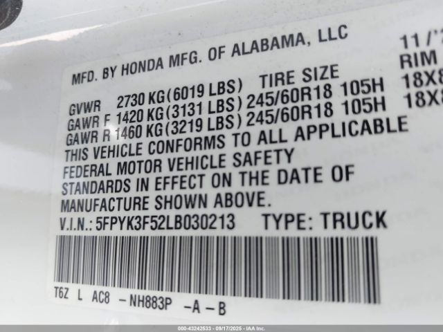 2020 HONDA RIDGELINE 5FPYK3F52LB030213 Photo 8