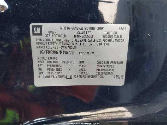 2007 CADILLAC ESCALADE 1GYFK63867R415770 Photo 8
