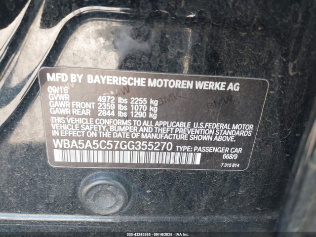 BMW 2016 2016 WBA5A5C57GG355270 Image 9
