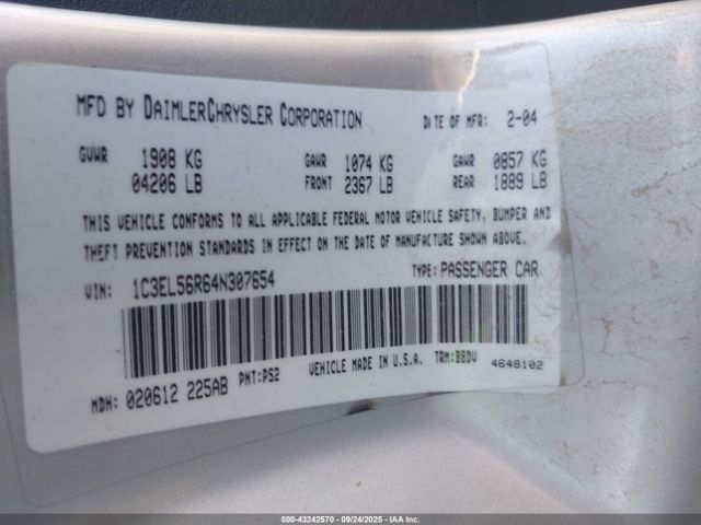 2004 CHRYSLER SEBRING 1C3EL56R64N307654 Photo 8