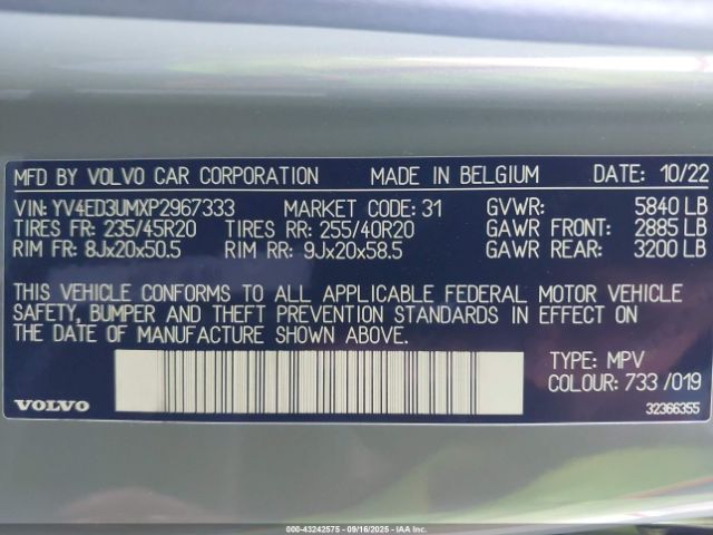 2023 VOLVO XC40 RECHARGE PURE ELECTRIC YV4ED3UMXP2967333 Photo 8