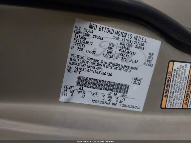 2004 LINCOLN AVIATOR 5LMEU68H14ZJ30130 Photo 8