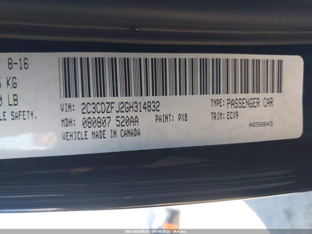 Dodge 2016 2016 2C3CDZFJ2GH314832 Image 9