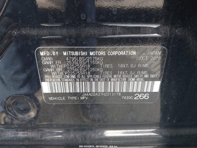 Mitsubishi 2.4 sohc mivec 2017 JA4AD2A37HZ013178 Image 9