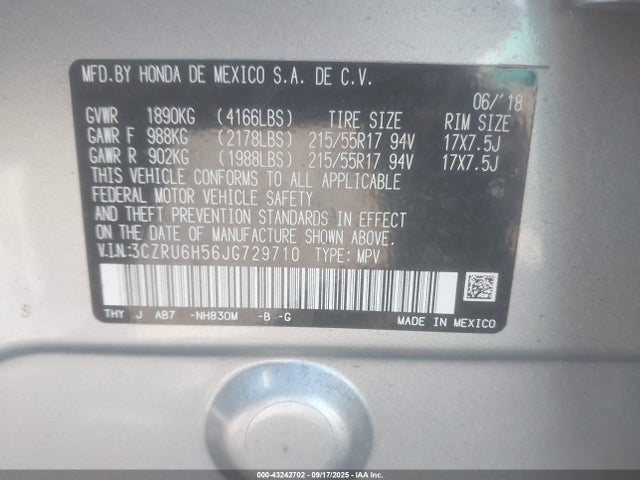 3CZRU6H56JG729710 Honda r18z9