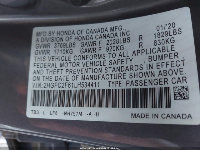 Honda k20c2 2020 2HGFC2F61LH534411 Image 9