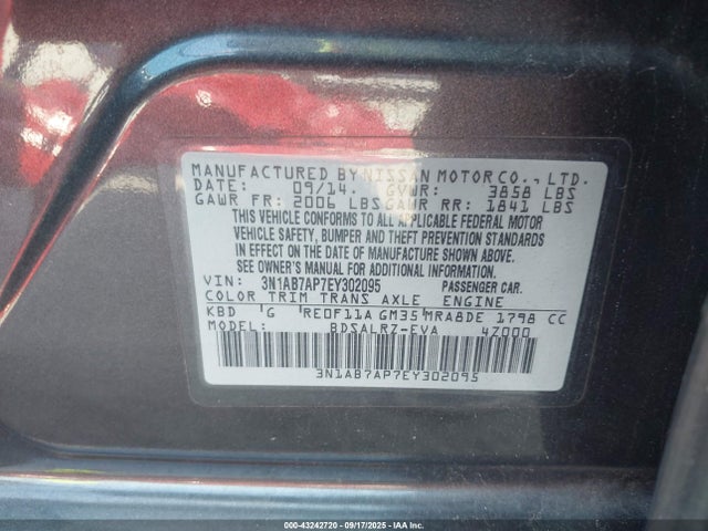 3N1AB7AP7EY302095 Nissan Sentra