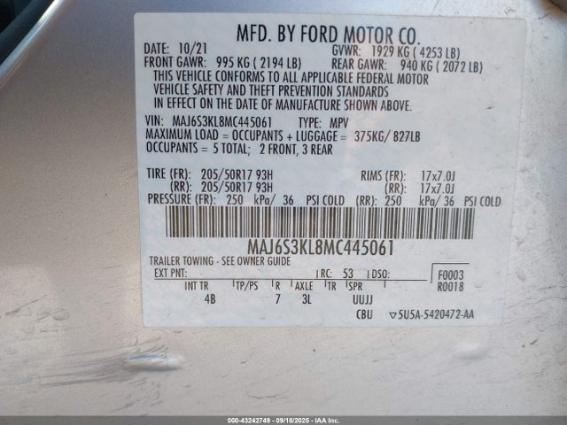 2021 FORD ECOSPORT MAJ6S3KL8MC445061 Photo 8