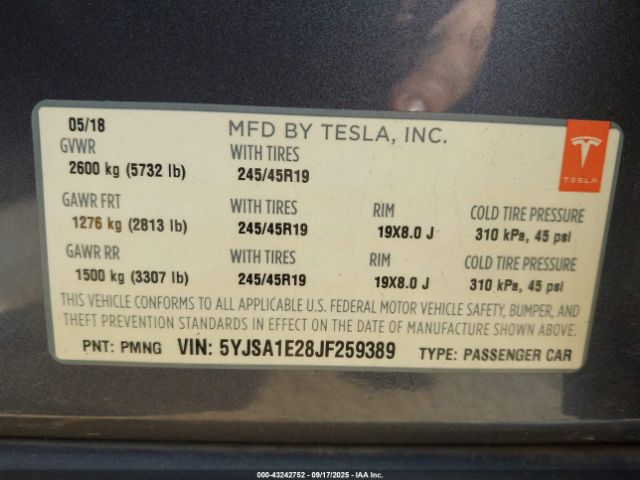 2018 TESLA MODEL S 5YJSA1E28JF259389 Photo 8
