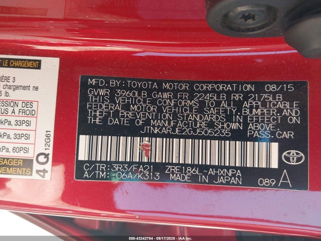 JTNKARJE2GJ505235 Scion 2zr-fae