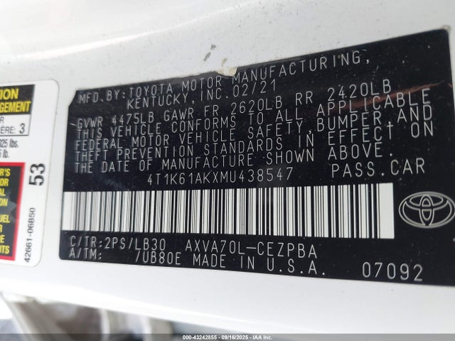 4T1K61AKXMU438547 Toyota a25a-fks