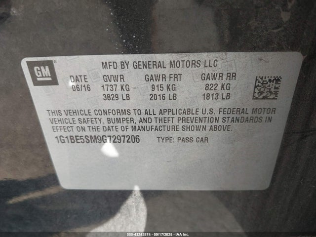 1G1BE5SM9G7297206 Chevrolet le2 - di: direct injection, alum, vvt, gen i, gmna