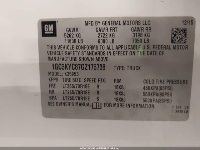 1GC5KYC87GZ175738 Chevrolet Silverado 3500hd Wt