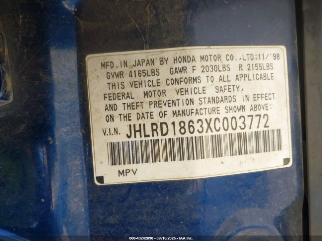 1999 HONDA CR-V JHLRD1863XC003772 Photo 8