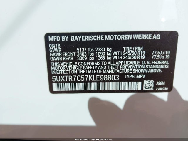 5UXTR7C57KLE98803 BMW 2019