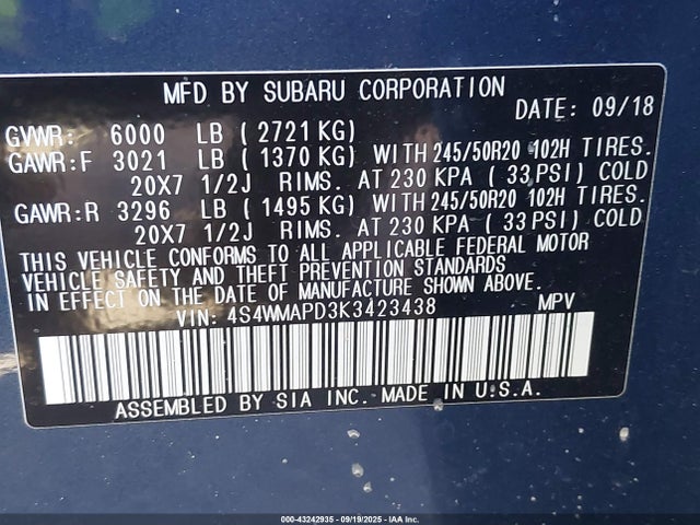 Subaru 2019 2019 4S4WMAPD3K3423438 Image 9