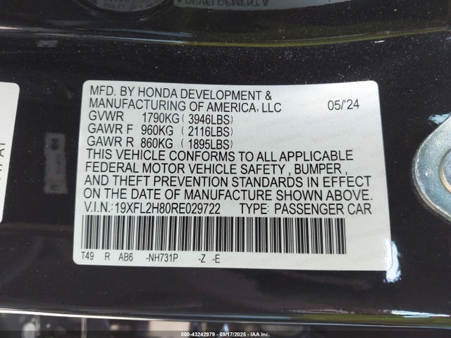 19XFL2H80RE029722 Honda k20c2