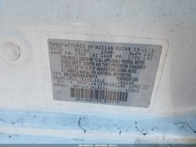 2022 NISSAN VERSA 3N1CN8EV3NL840174 Photo 8