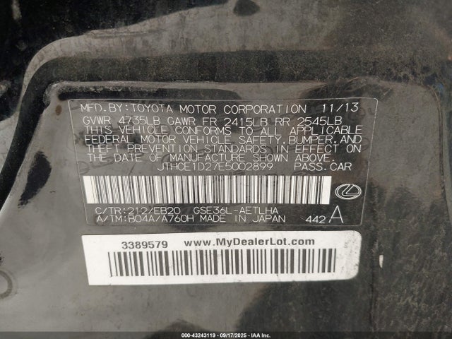 Lexus 2gr-fse 2014 JTHCE1D27E5002899 Image 9