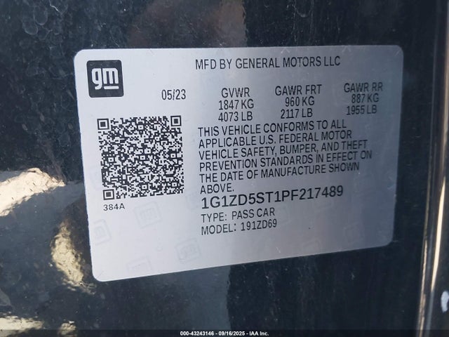 1G1ZD5ST1PF217489 Chevrolet lfv