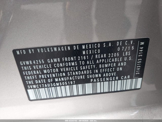 3VWC17AU3GM505197 Volkswagen 1.8 tsi