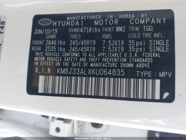 2019 HYUNDAI TUCSON KM8J33ALXKU064835 Photo 8