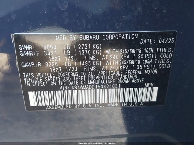 4S4WMADD1S3421031 Subaru 2025