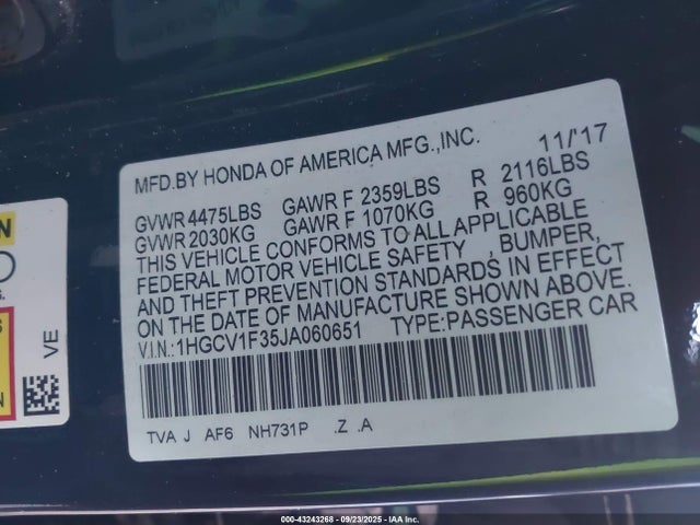 1HGCV1F35JA060651 Honda l15be