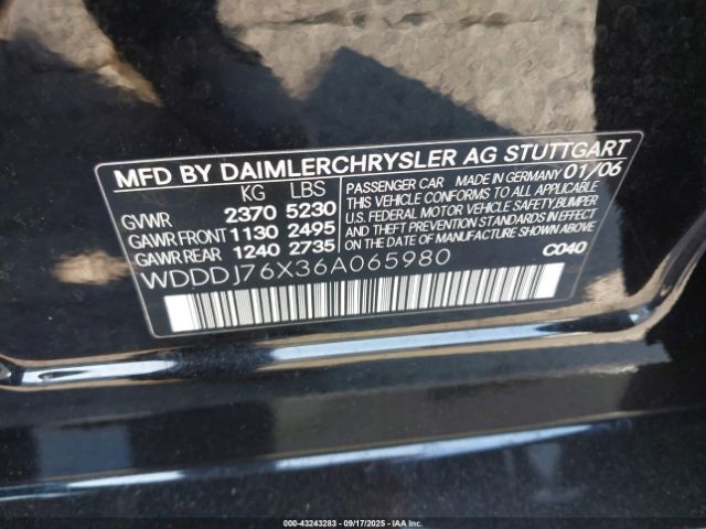 2006 MERCEDES-BENZ CLS 55 AMG WDDDJ76X36A065980 Photo 8
