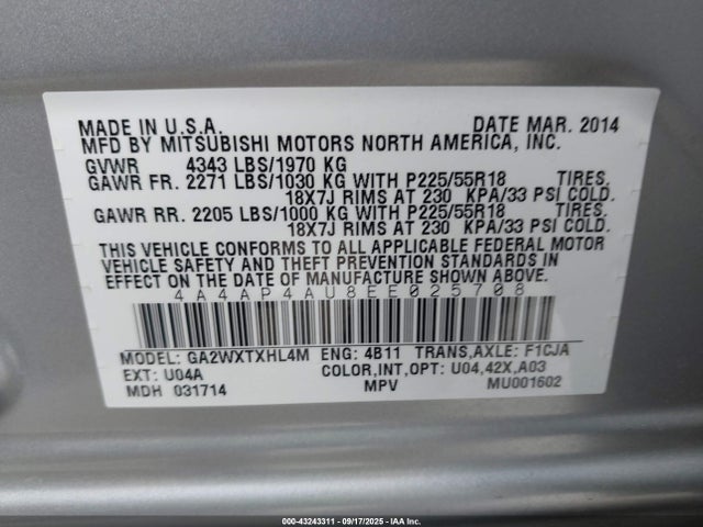 Mitsubishi dohc mivec 2014 4A4AP4AU8EE025708 Image 9