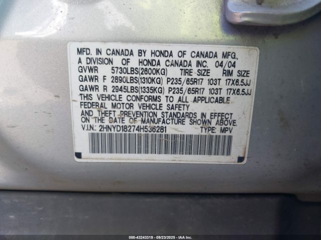 2004 ACURA MDX 2HNYD18274H536281 Photo 8